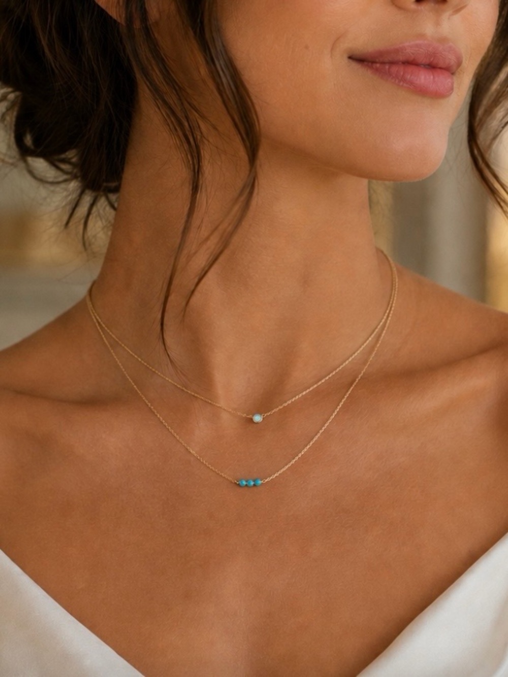 Delicate Gold-Tone Necklaces with Turquoise Accent